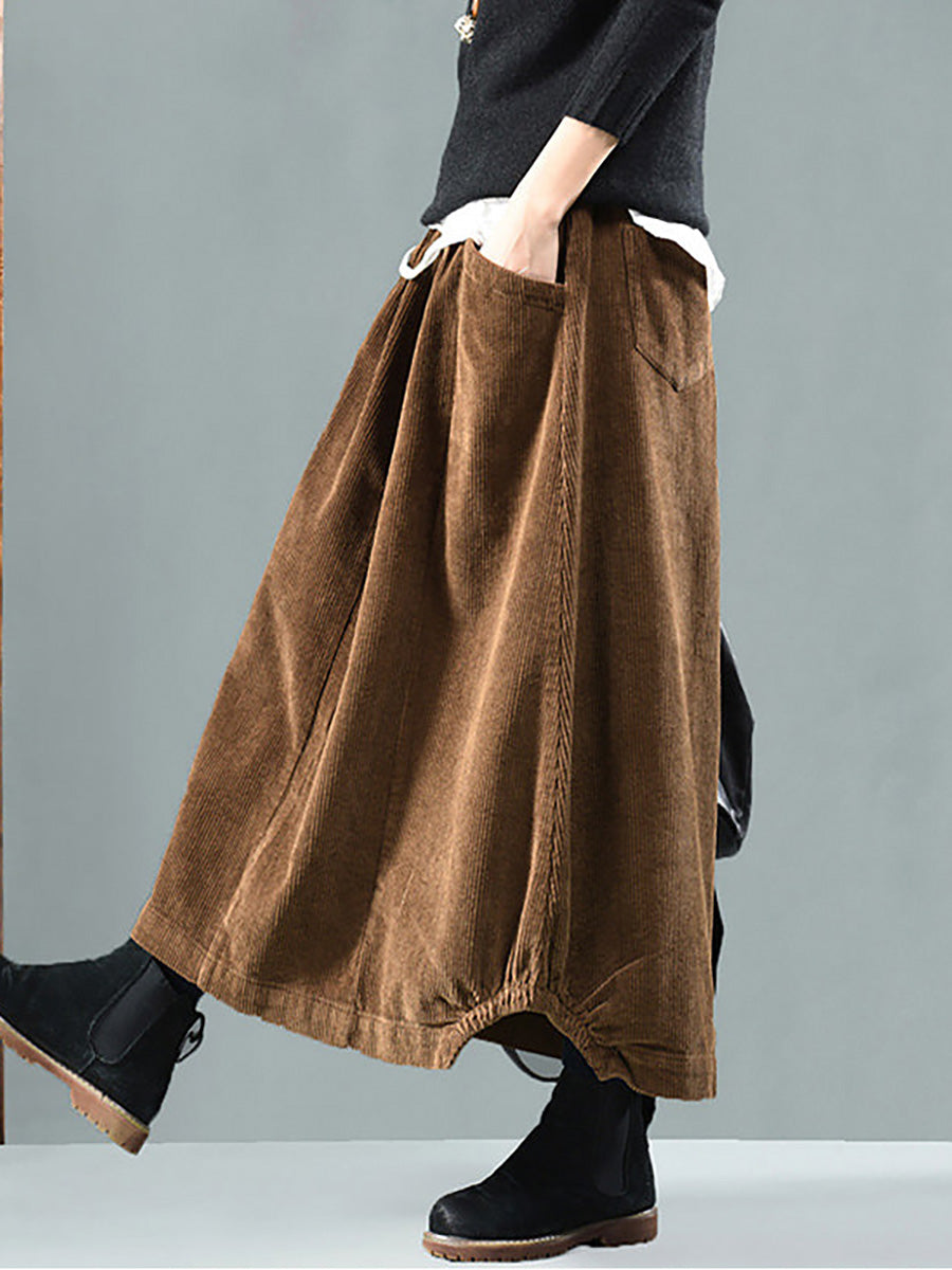 Plus maat elastische taille kuitlengte lente corduroy rok