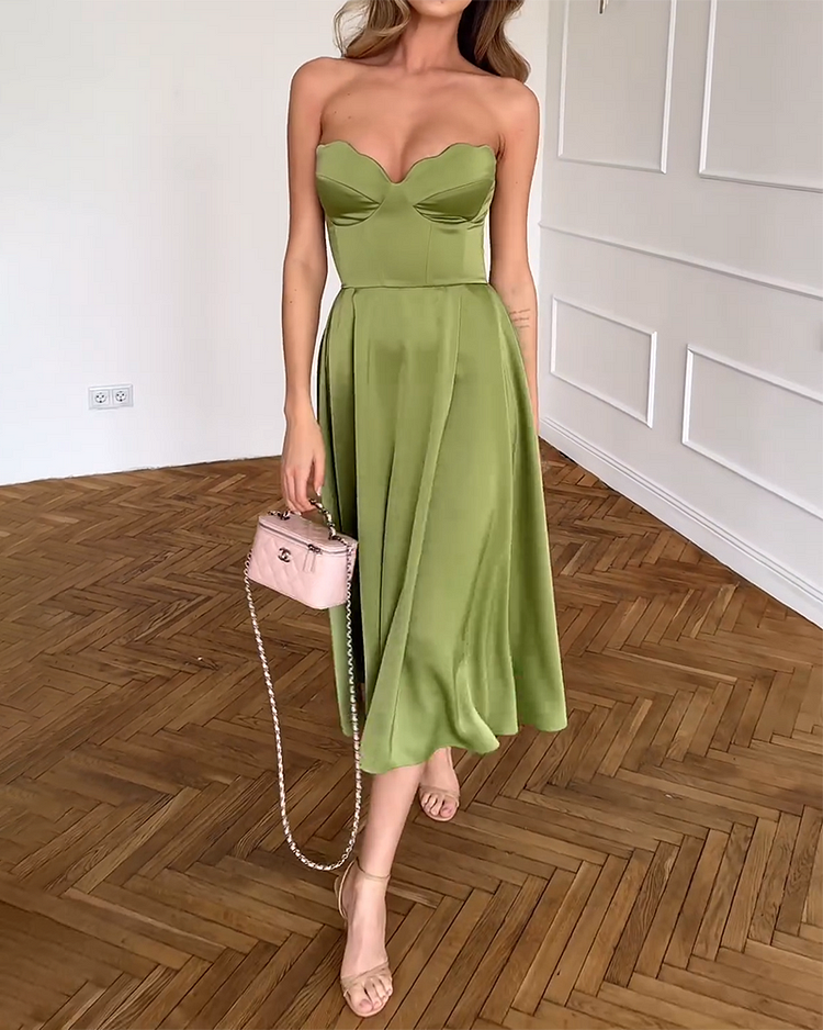Laura | Elegancka Sukienka Midi Bez Ramiączek