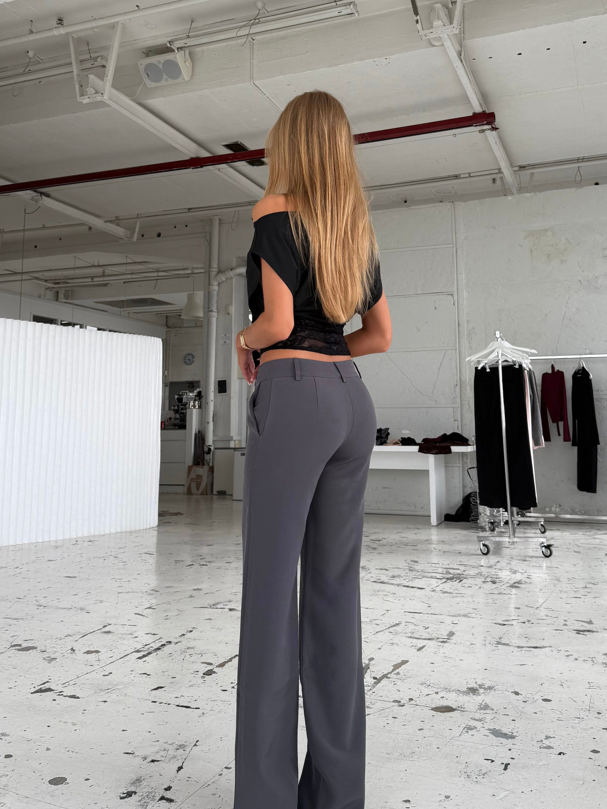 TALL Vera Wide spodnie z niskim stanem – Ciemnoszare