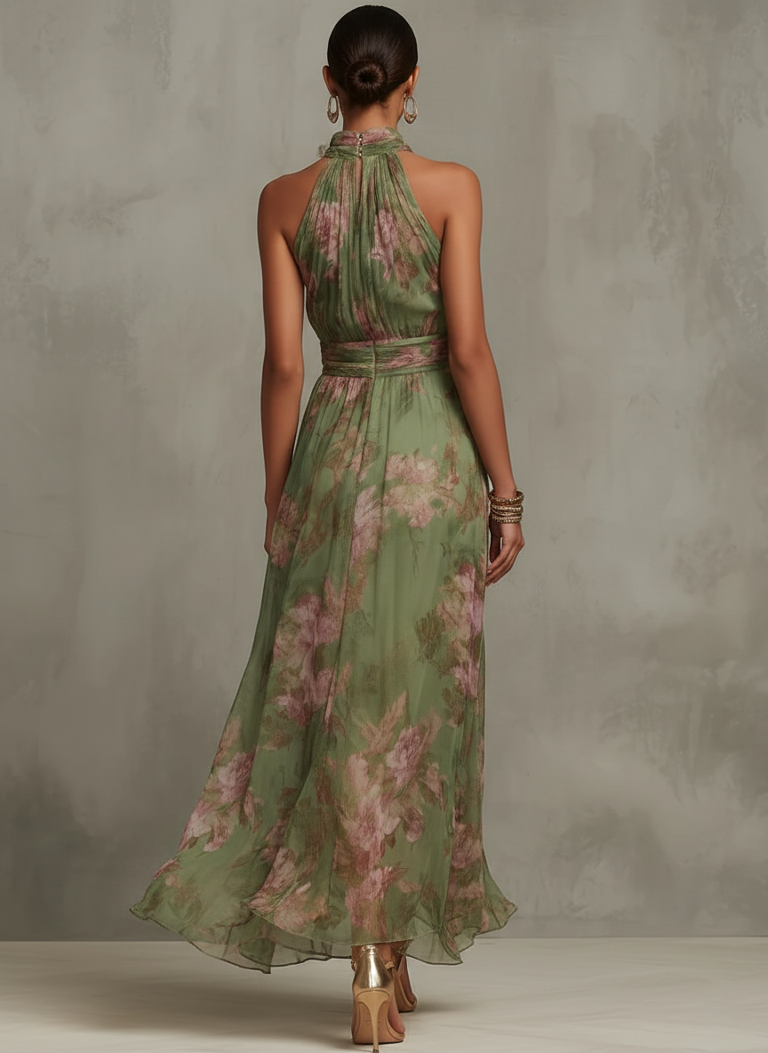 Liwia | Elegancka Kwiecista Sukienka Maxi Halter