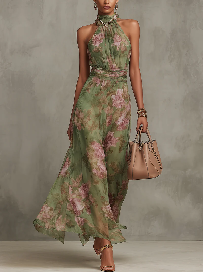 Liwia | Elegancka Kwiecista Sukienka Maxi Halter