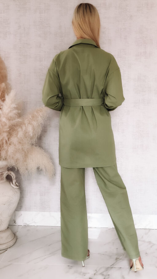 Elegancki komplet KHAKI marynarka + spodnie BAWEŁNA - M851A