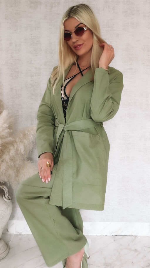Elegancki komplet KHAKI marynarka + spodnie BAWEŁNA - M851A
