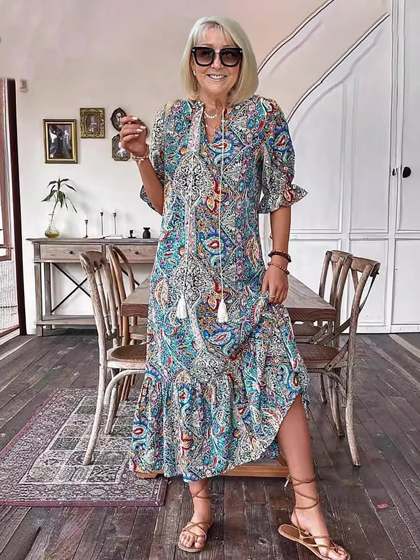 Sylwia Bohemiańska Sukienka Maxi z Falbankami