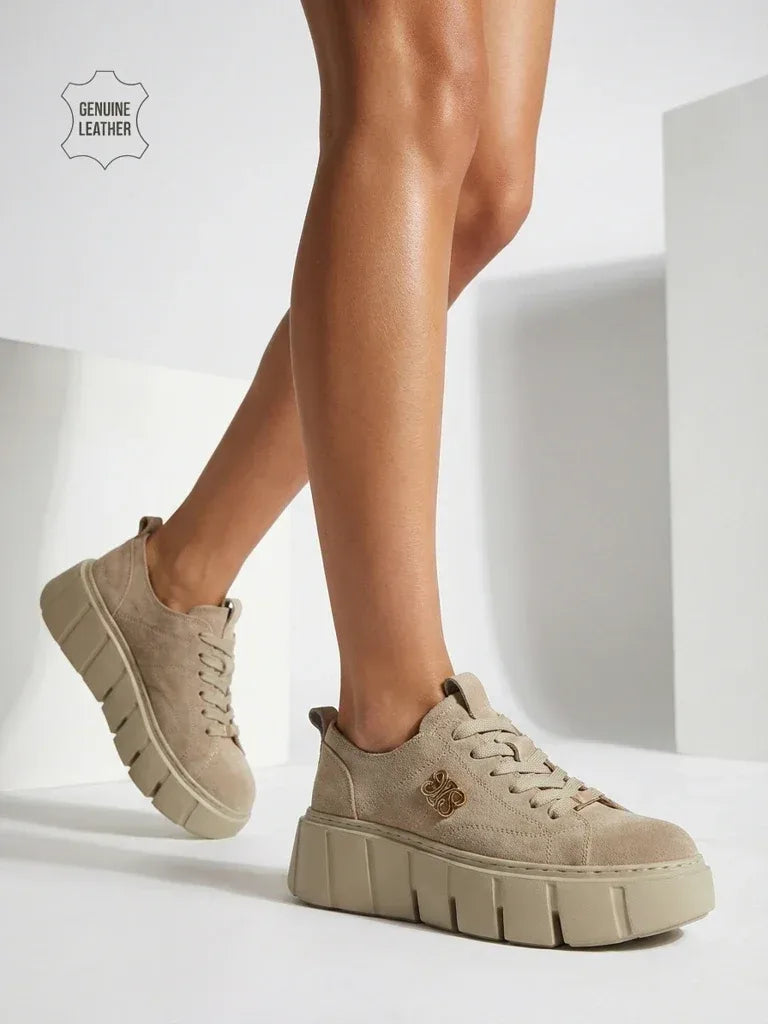 Sneakersy Damskie Flora Beżowe Skórzane