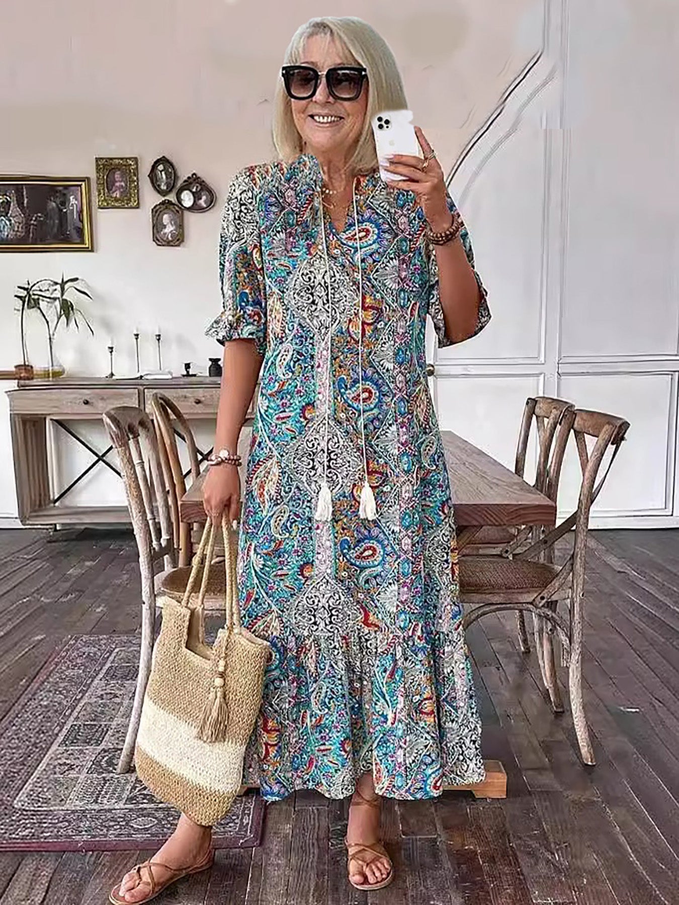 Sylwia Bohemiańska Sukienka Maxi z Falbankami