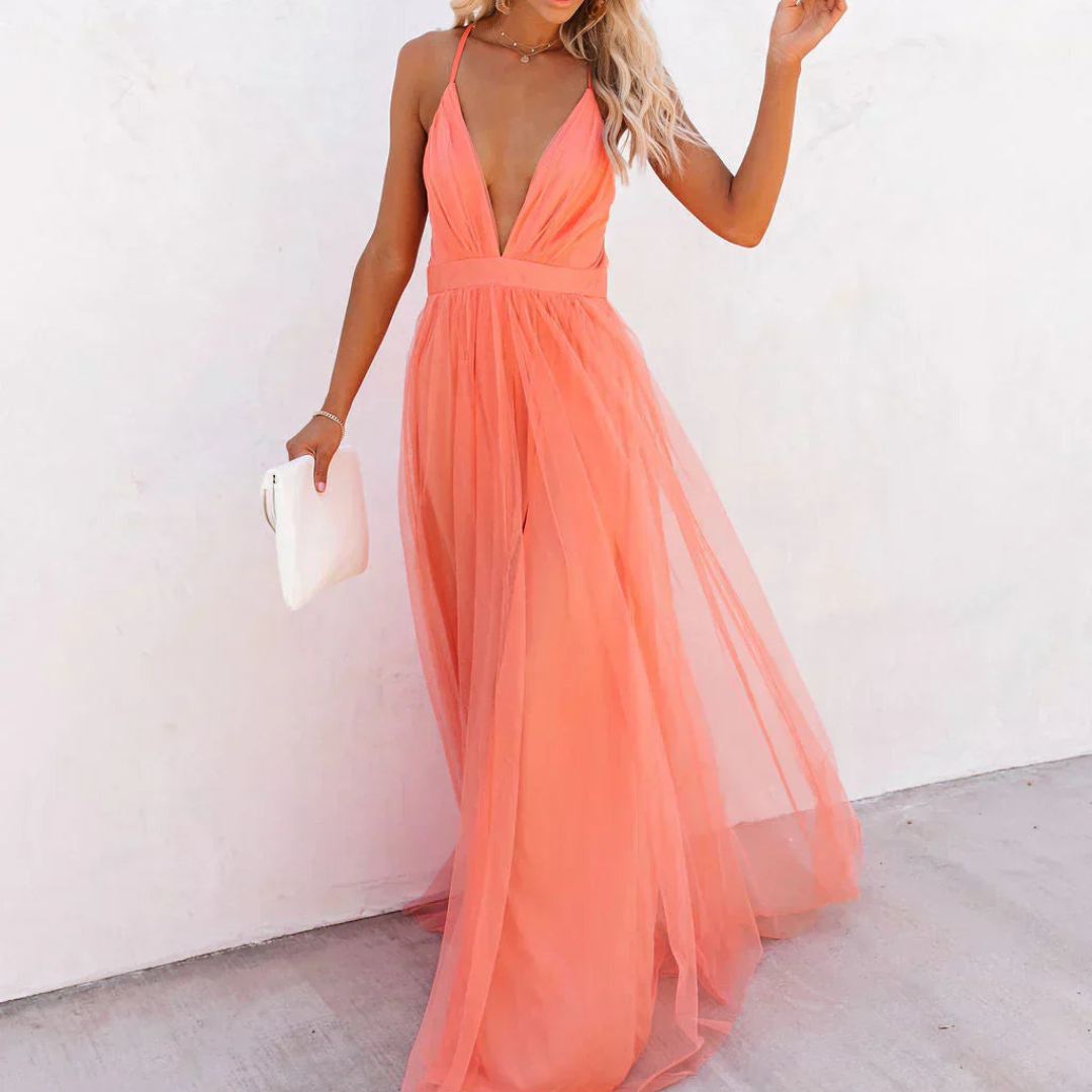 Gabriela | Maxi Sukienka Koralowy Blask