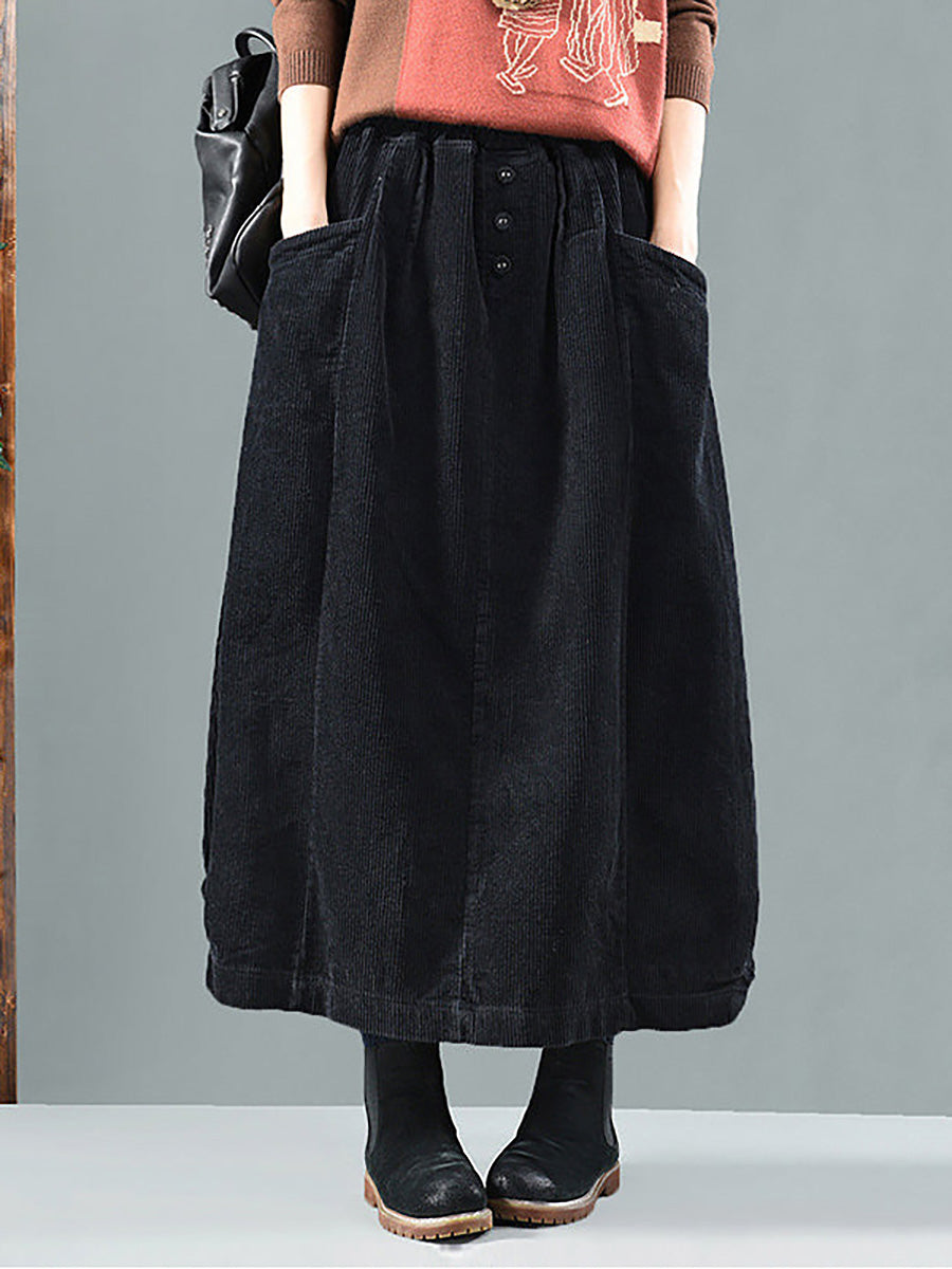Plus maat elastische taille kuitlengte lente corduroy rok