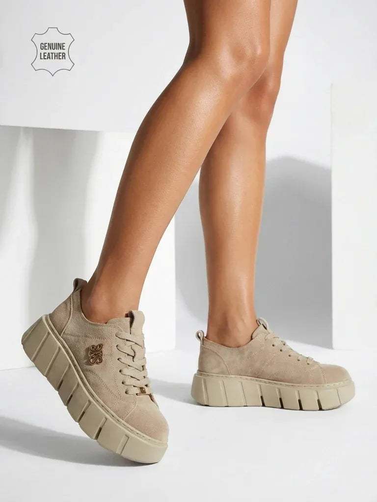 Sneakersy Damskie Flora Beżowe Skórzane