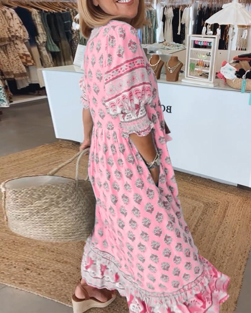 Bianka Zwiewna Kwiecista Sukienka z Dekoltem w Serek