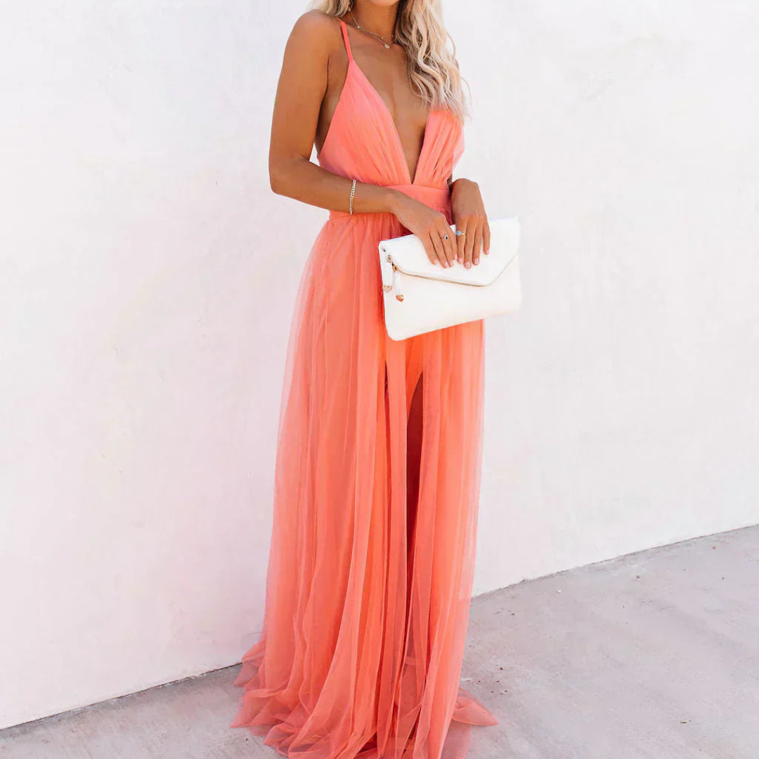 Gabriela | Maxi Sukienka Koralowy Blask