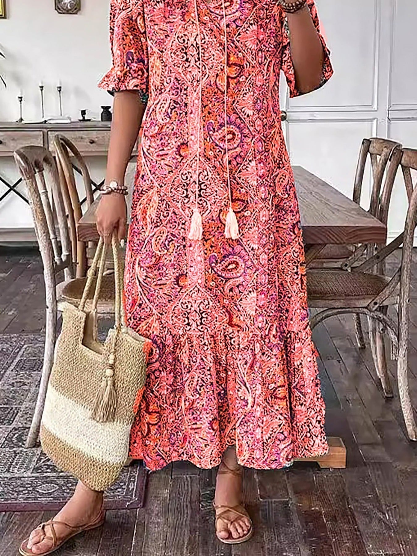 Sylwia Bohemiańska Sukienka Maxi z Falbankami
