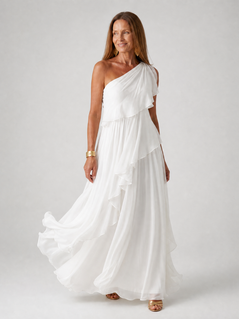 Eliana | Szyfonowa Sukienka Maxi na Jedno Ramię