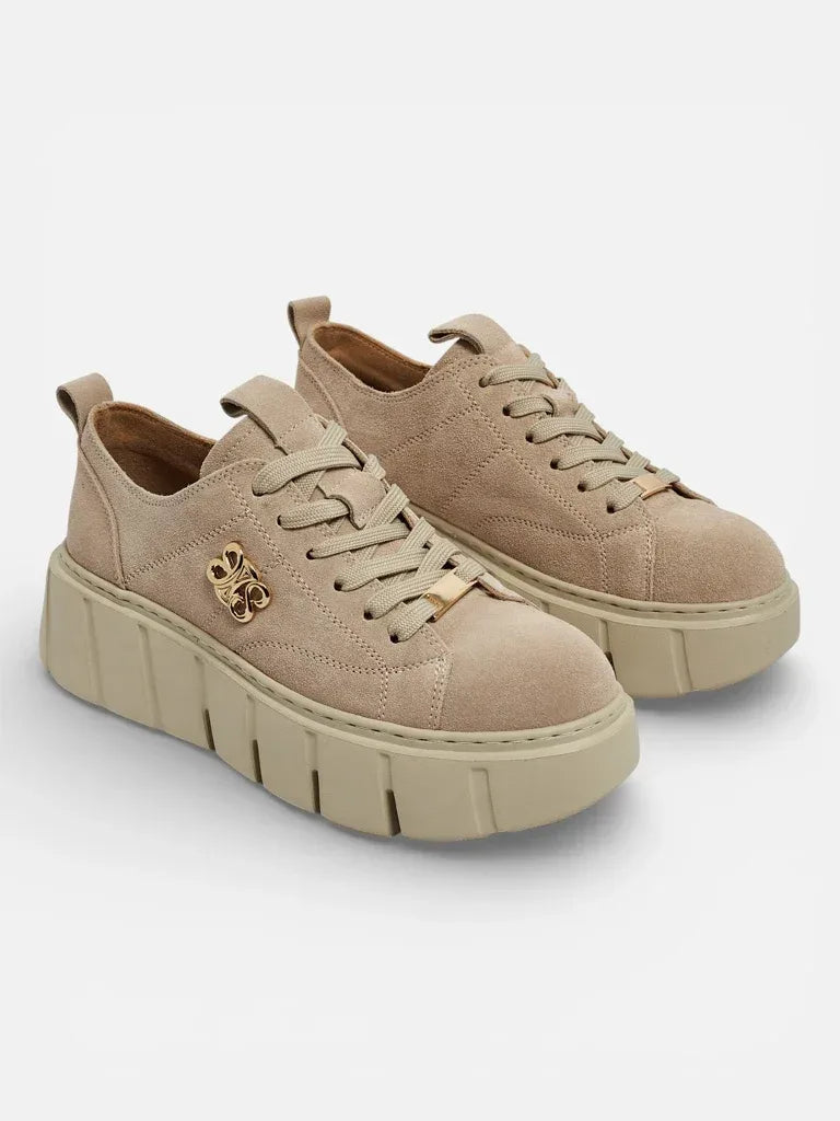 Sneakersy Damskie Flora Beżowe Skórzane