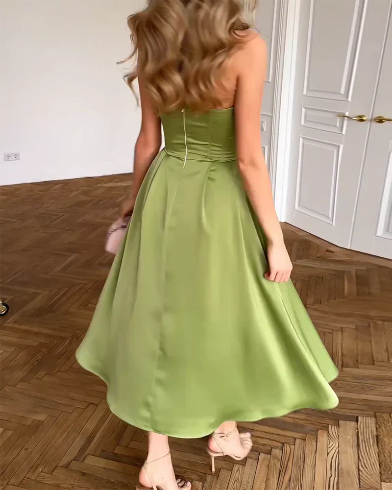 Laura | Elegancka Sukienka Midi Bez Ramiączek