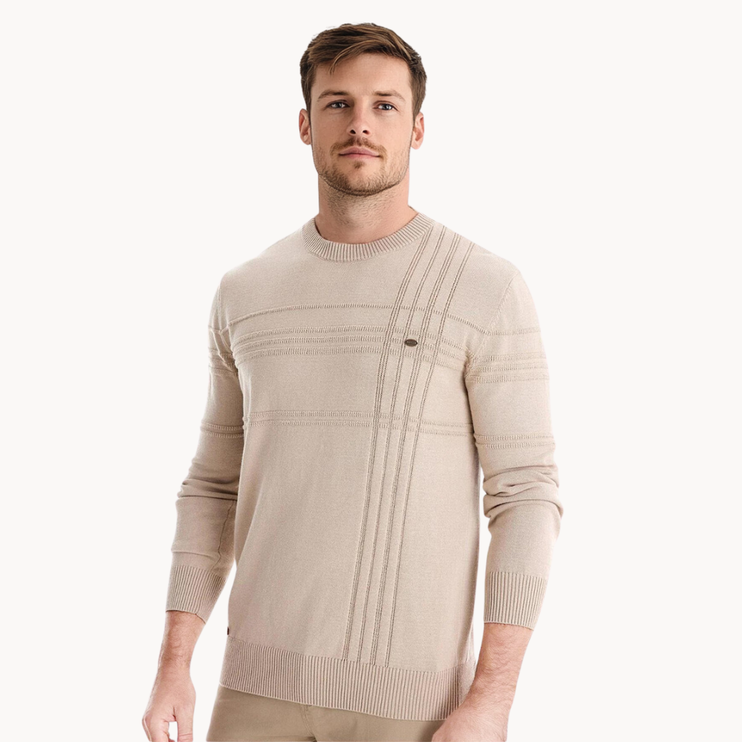 Cotton Men's Sweater with Stripe Design
