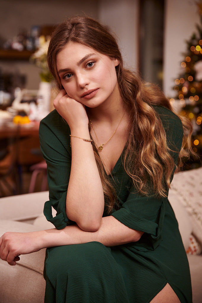 Long dress with a tie Emerald Dream