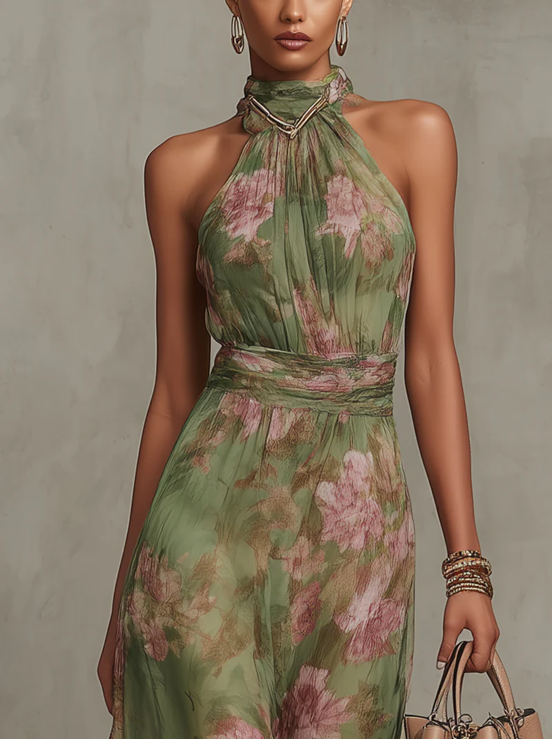 Liwia | Elegancka Kwiecista Sukienka Maxi Halter