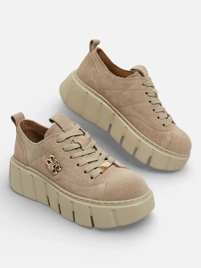 Sneakersy Damskie Flora Beżowe Skórzane