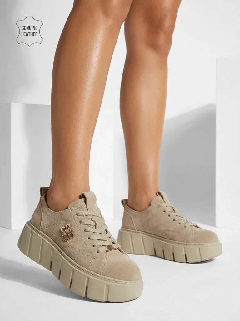 Sneakersy Damskie Flora Beżowe Skórzane