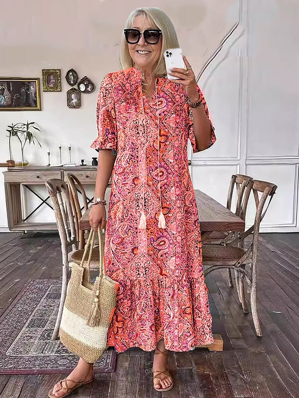 Sylwia Bohemiańska Sukienka Maxi z Falbankami