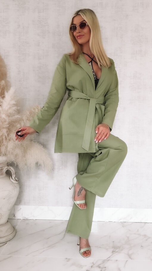 Elegancki komplet KHAKI marynarka + spodnie BAWEŁNA - M851A