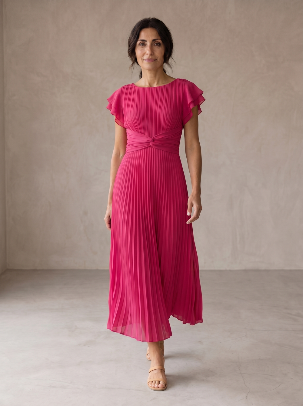 Serafina | Elegancka Maxi Sukienka Plisowana z Wiązaniem w Talii